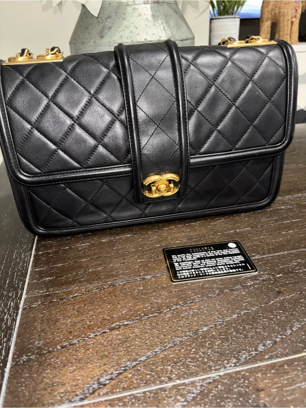 CHANEL Black Quilted Leather Shoulder Bag with Gold CC Turn-Lock